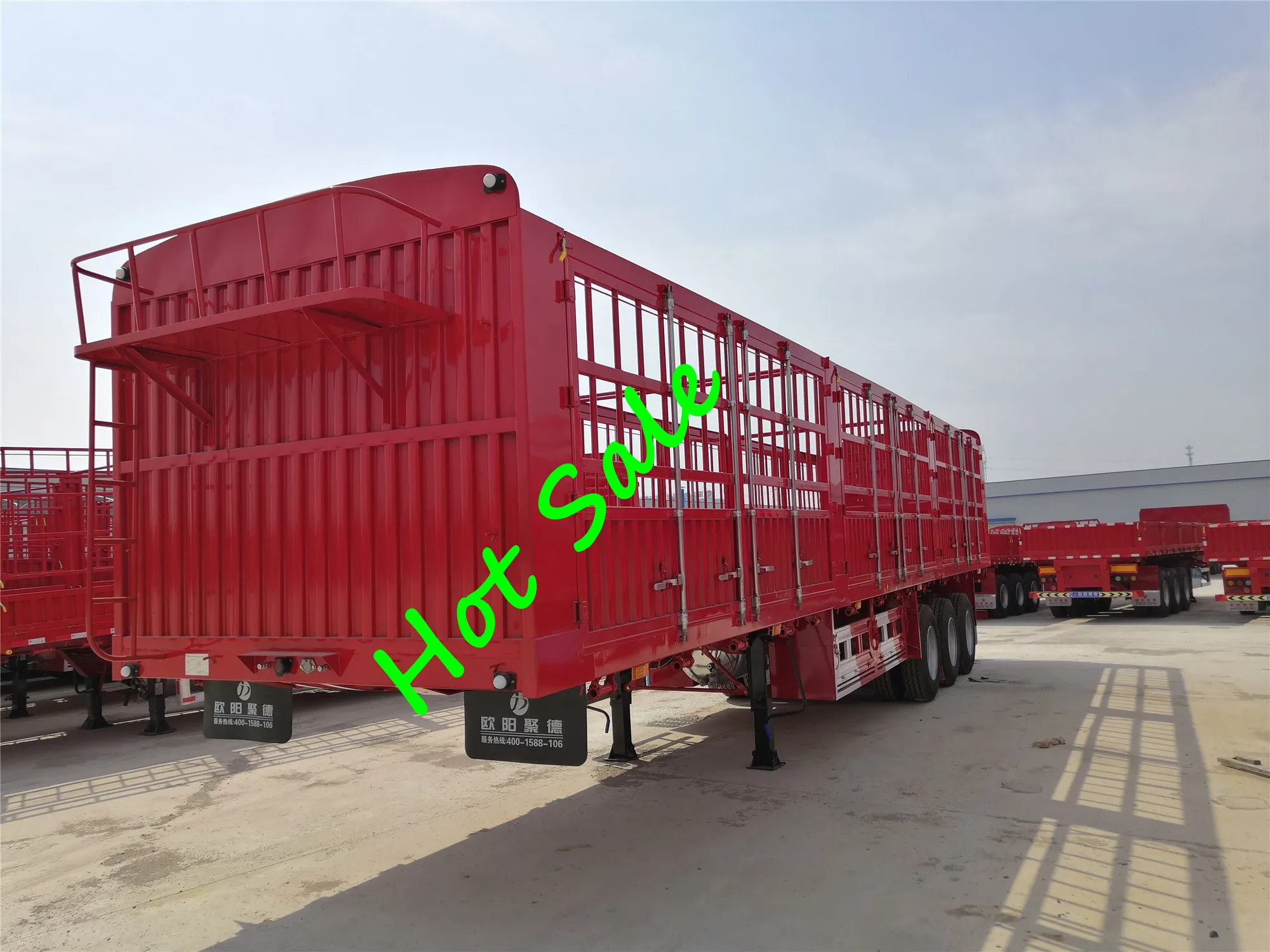 OYJD Trailers 3 axles big open door utility 40ft flatbed trailer fence use furniture food office equipment computer