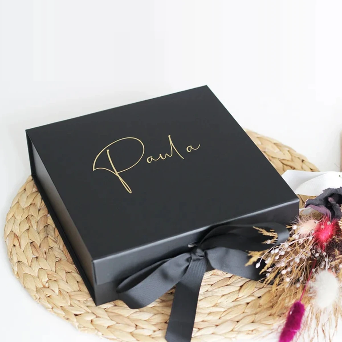 Индивидуальная Большая Черная бумажная жесткая картонная Складная магнитная Подарочная коробка Упаковка с лентой оптом ISO9001