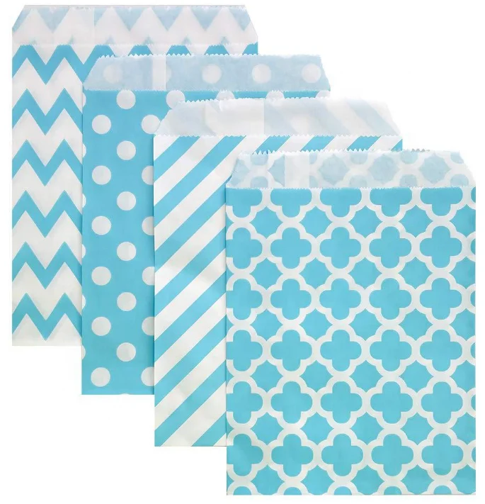 Okay mixed style polka dot flower Stripe Degradable Kraft Food Grade flat Paper Bag