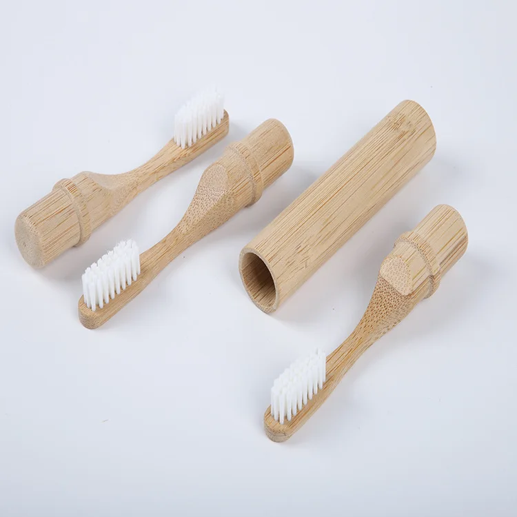 2 in 1 Folding Biodegradable Bamboo Toothbrush Removable Head Eco Friendly Travel Soft Bristles Bamboo Charcoal Toothbrush