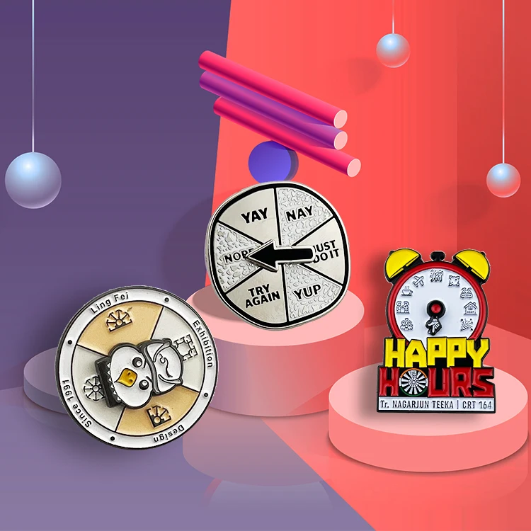 Wholesale Custom Spin Rotating Funny Finger Rotation Design Spinning Circle Enamel Pin