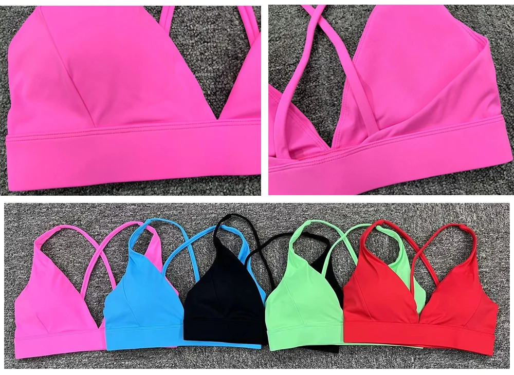 High Quality Custom LOGO V Cut Open Back Sexy Cross Design High Support Yoga Fitness Sports Bra Running Active Clothing