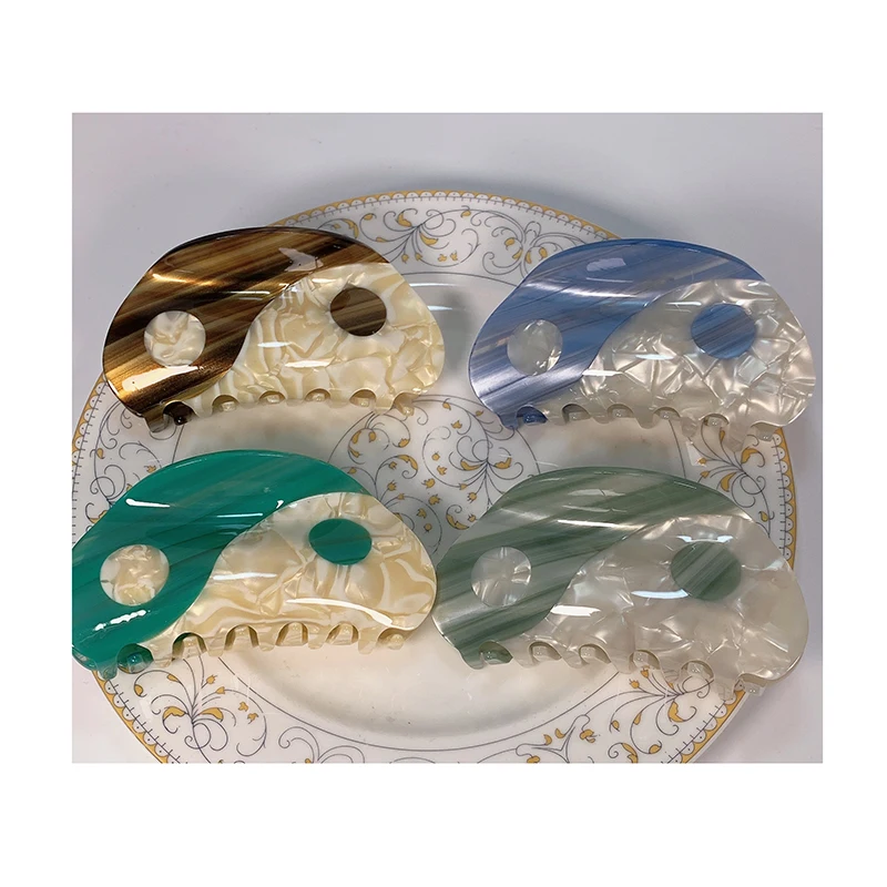 Hot Sale Multi Tone Acetate Large Hair Claws  Custom Ying Yang  French Pony Tail Cellulose Claw Clip