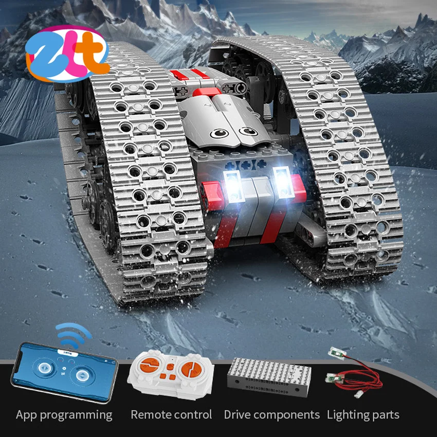 2.4Ghz Crawler 4WD Double Side Drive Plastic Car Building Block Tank Programming Stem 360 Degree Rotation For Kids