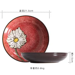 Red pattern ceramic plate Colorful Steak Plate Colorful Glazed Fruit Salad Plate Hotel ceramic tableware series