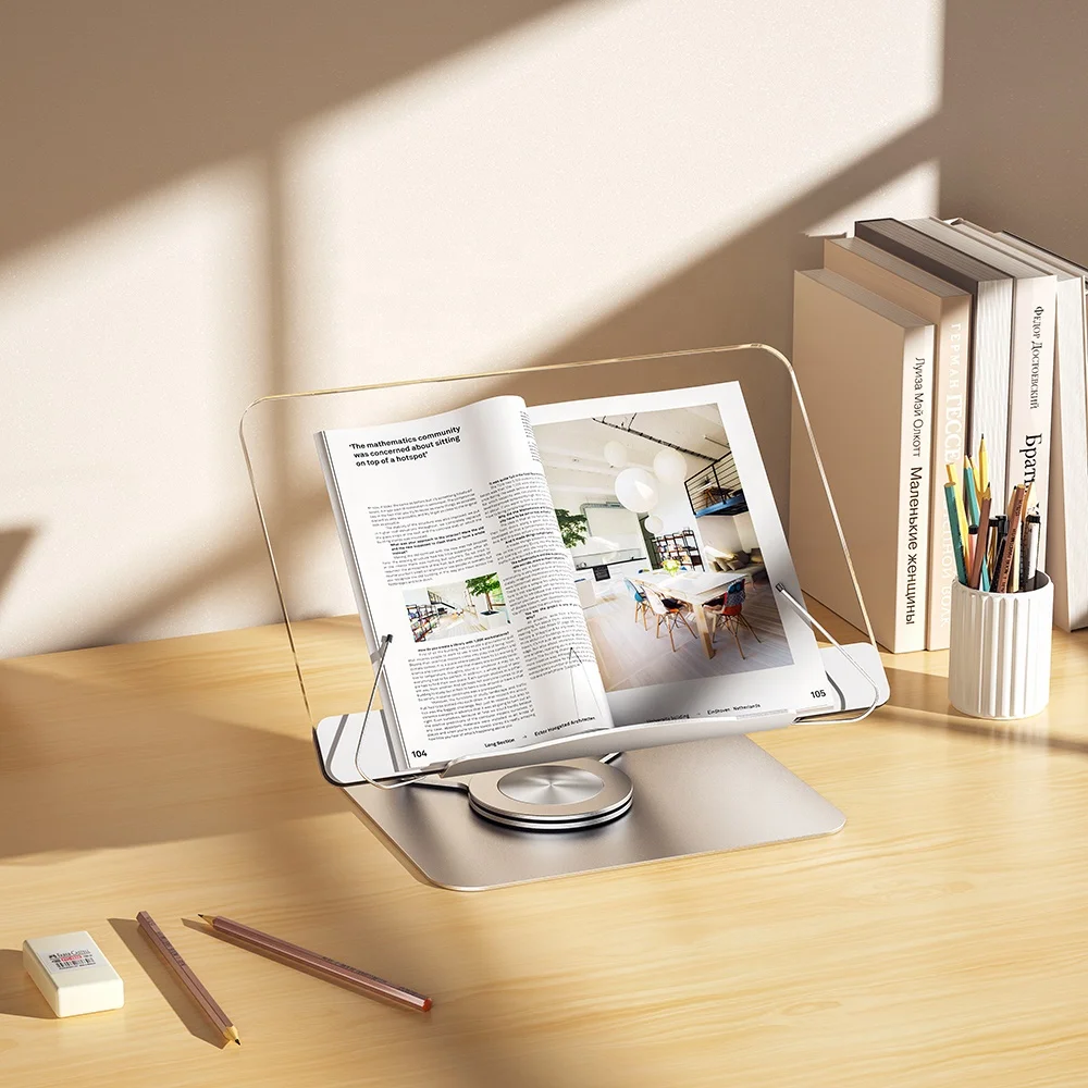 Acrylic Book Reading Stand 360 Rotation book display stand Free Regulation Book Stand Holder Transparent bookends