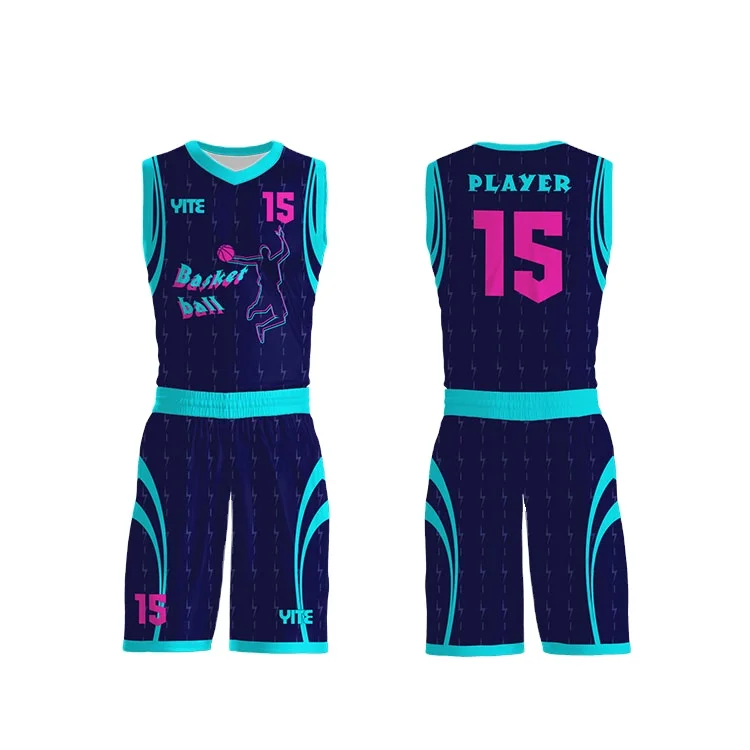 100% Polyester Basketball Jerseys Navy Blue Breathable Basketball Uniforms for Unisex