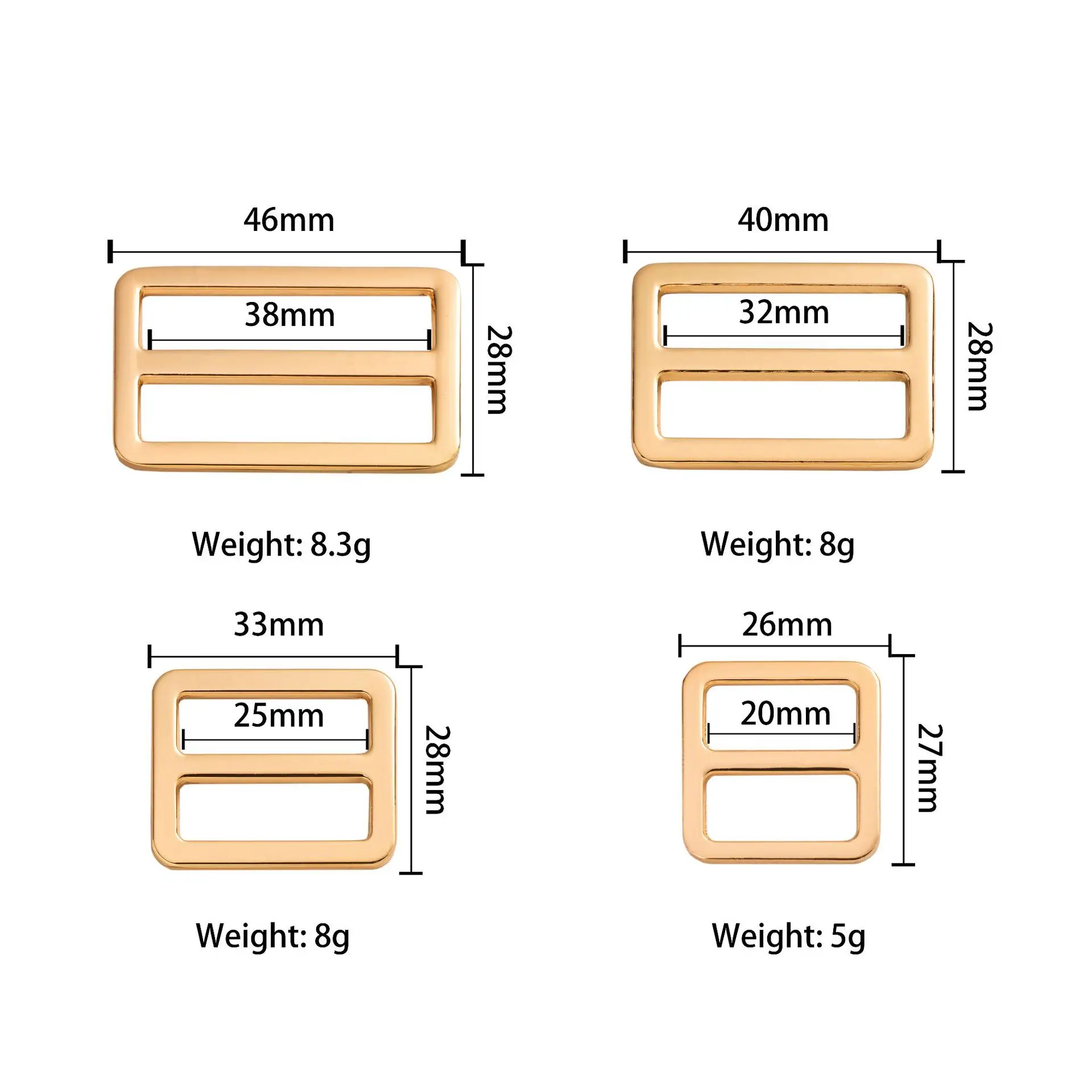 25mm Alloy Tri Glide Buckle Square Slider Buckle Bags Parts Hardware For Bag Strap Webbing Adjustable Buckles