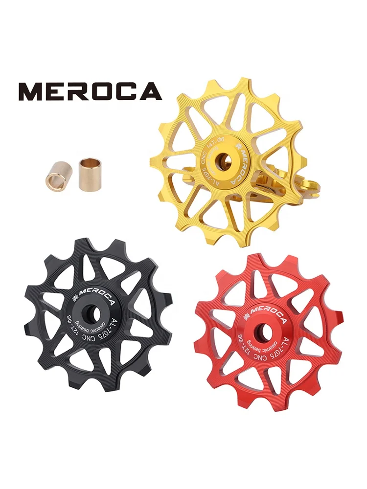 MEROCA Factory wholesale MEROCA Bicycle Rear Derailleur Guide Wheel 12/14T Aluminum Alloy MTB Ceramic Bearing Jockey Wheel