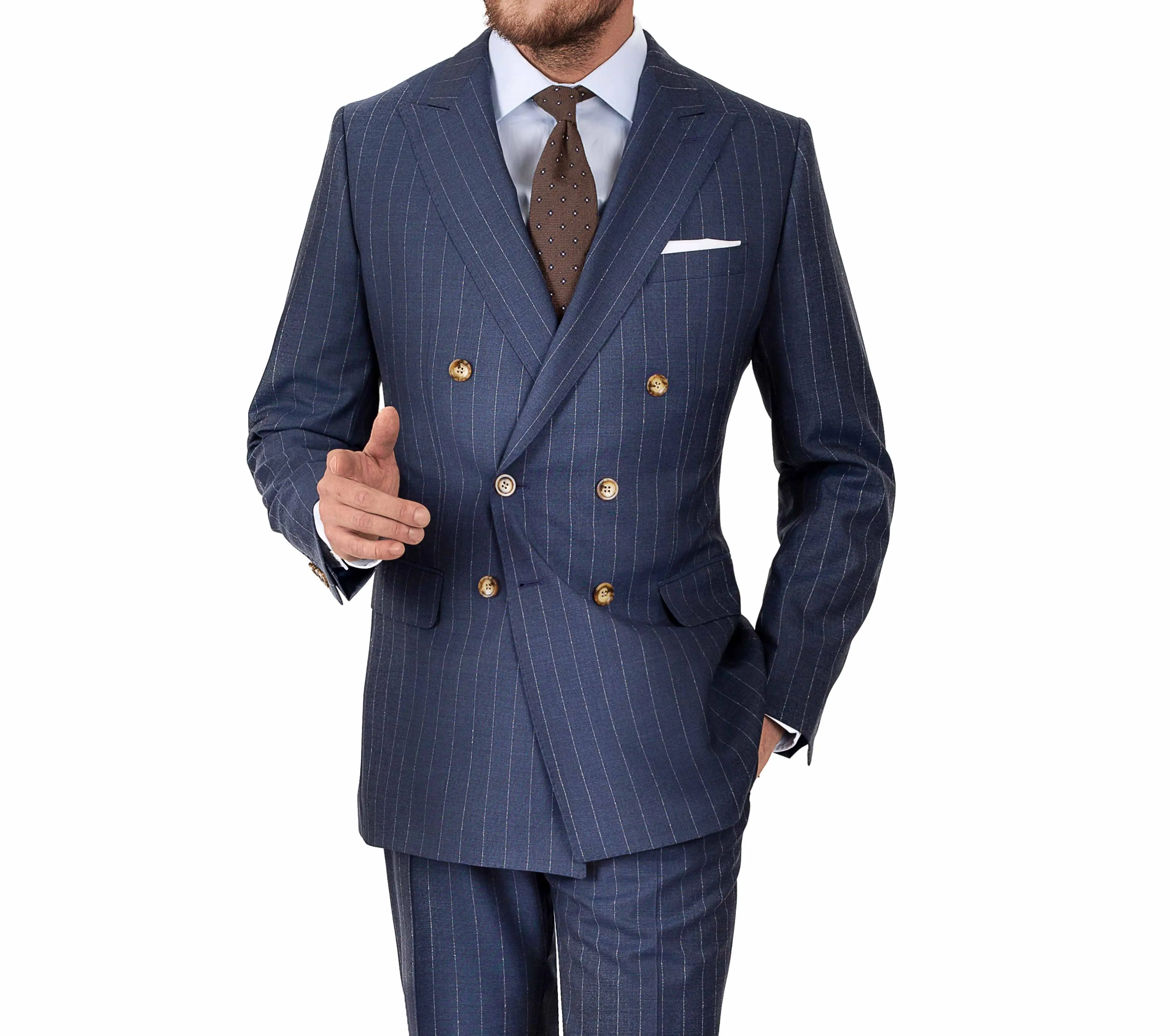 Tailor half canvas blue stripe double-breasted wedding tuxedo men  suits