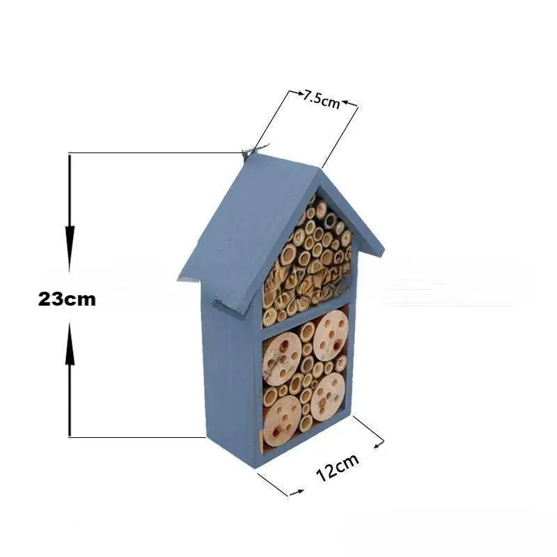 Painted insect nest Solid wood outdoor garden Bee nest Benefit insect observation Log cabin Bird house Decorated bee nest garden