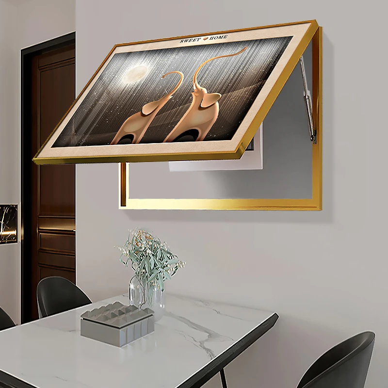 Modern animal painting wall art decor  for Power Switch Hide Cover Aluminum alloy frame 40x30cm Gold elephant meter box decor