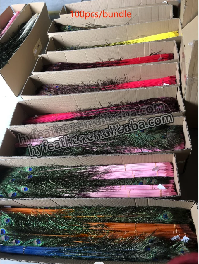 30-35in Wholesale Artificial Handmade Dyed Feather inch Sale Craft Dyed colored Natural colored peacock feathers For Decoration
