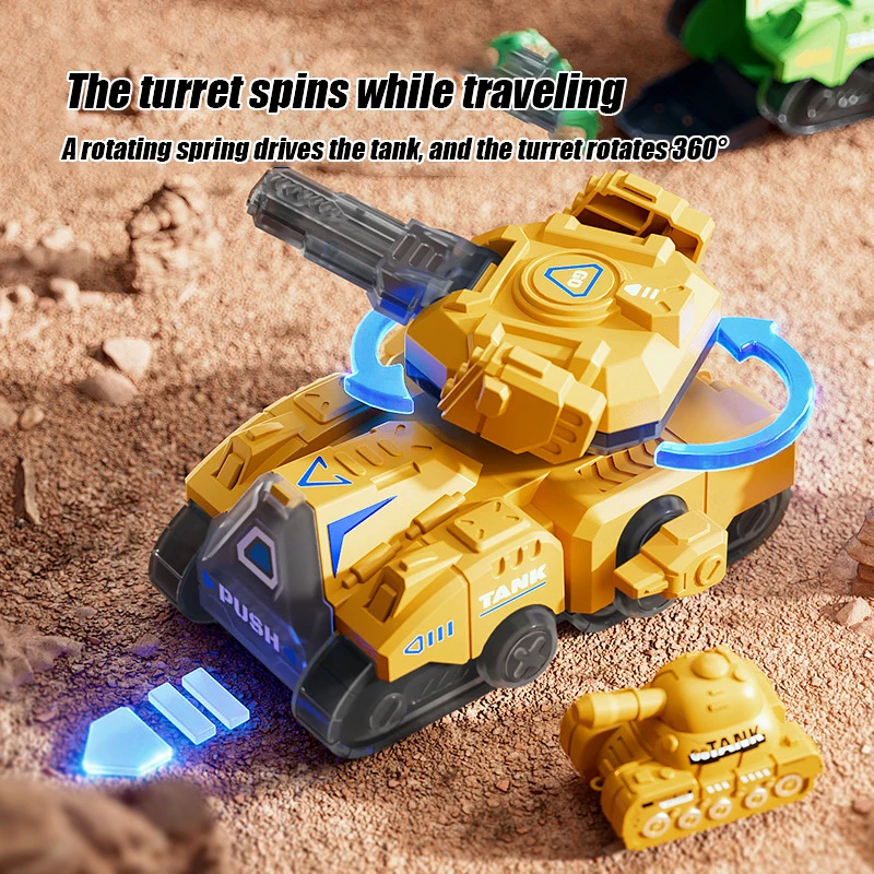 Kids clockwork toy simulates cartoon model of rotating tank turret baby toy tank educational toys for kids