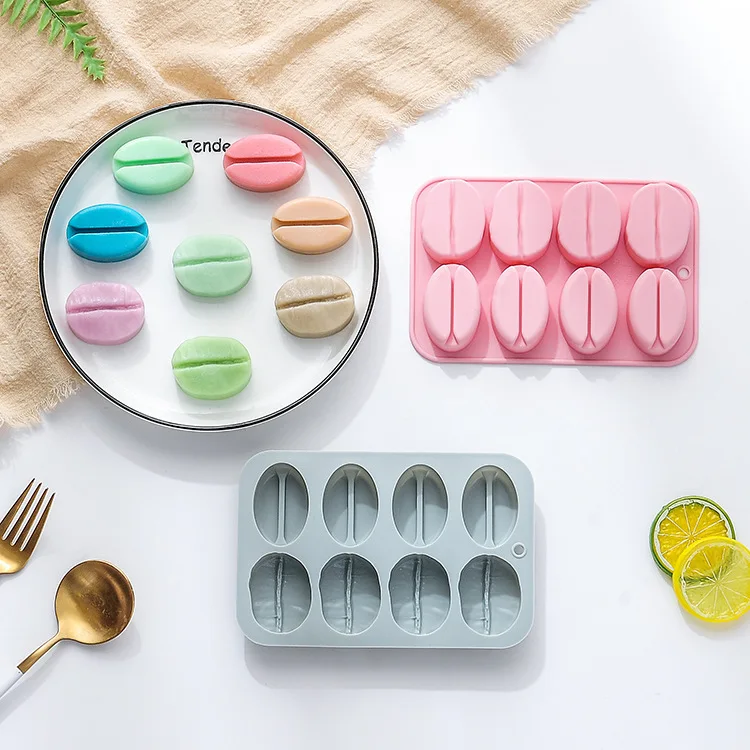 8 Even 2 Different Coffee Bean Mold Chocolate Cake Mold Soft Candy Silicone Mold
