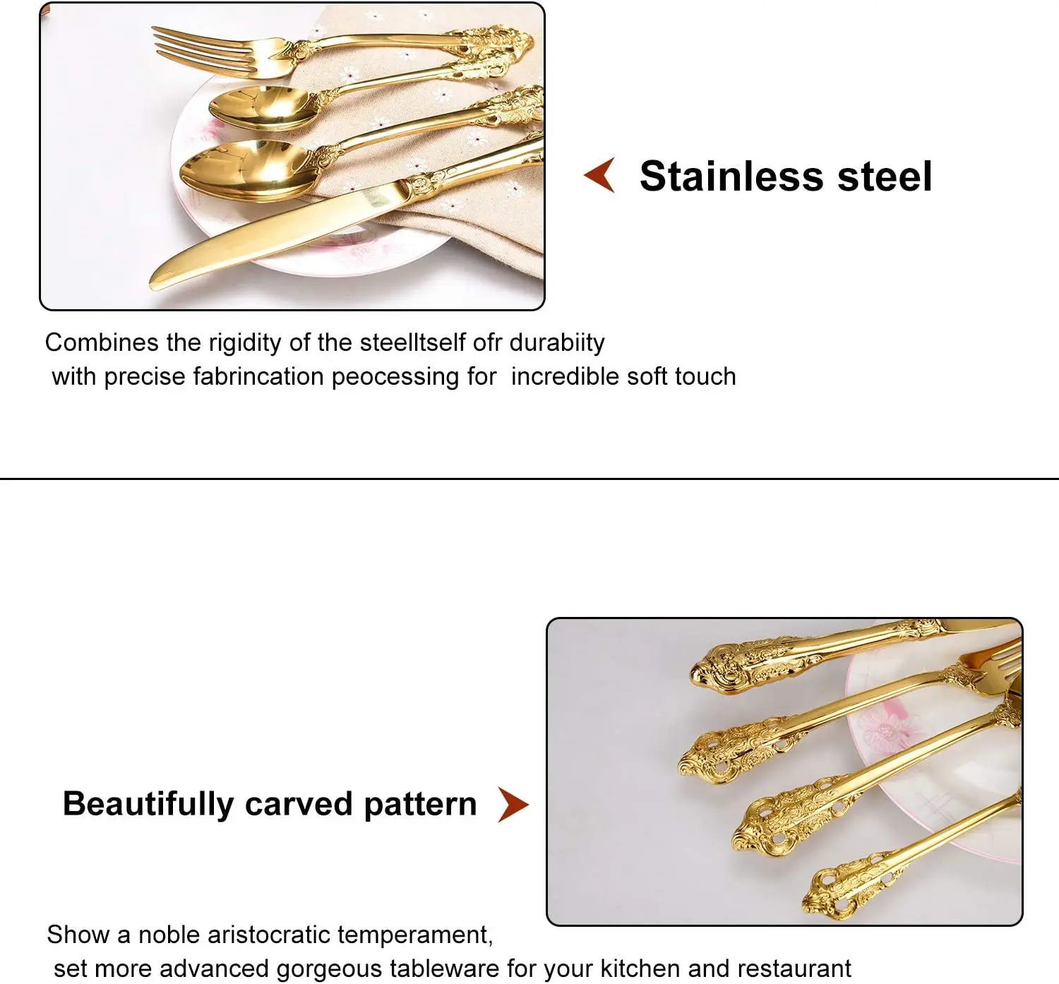 18/10 Gold cutlery stainless steel luxury tableware wholesale Palace knife fork spoon Sweet Fork Sweet Spoon