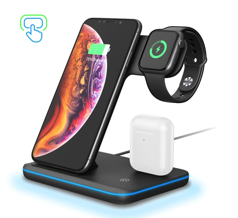 Wireless Fast Charger Qi Portable 3 in 1 Charging Station Cellphone For iPhone Earbuds Air Pod