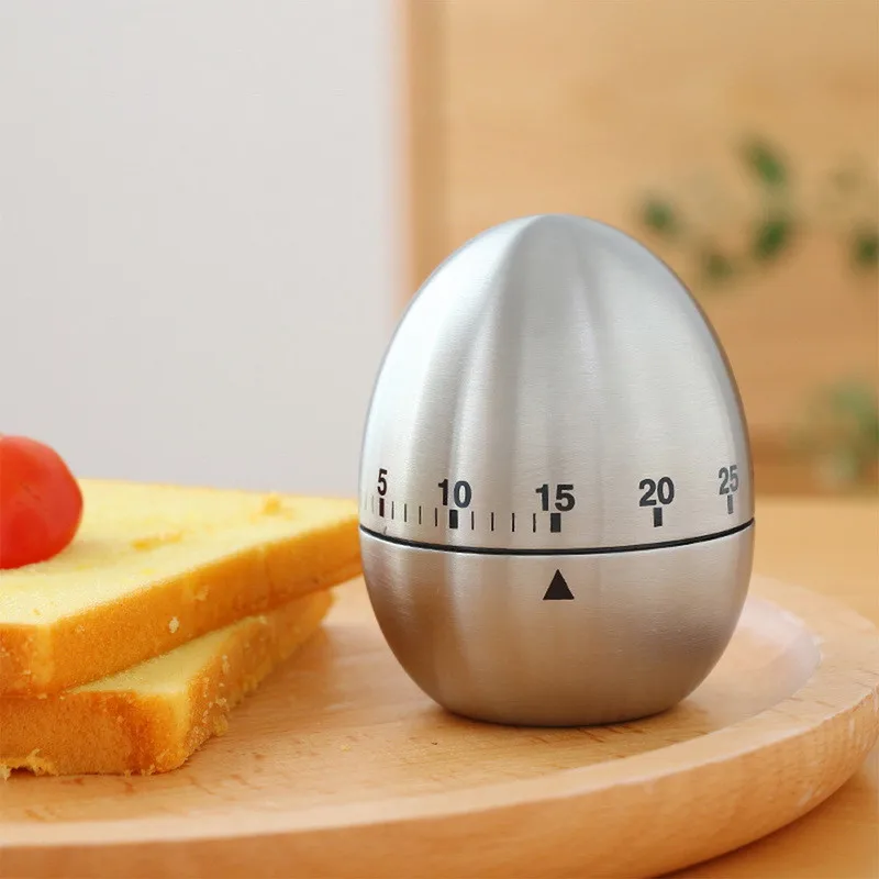 New design Stainless Steel Egg Shaped Kitchen Timer Mechanical Cooking Timer Rotating Alarm Kitchen Countdown Timer 1 Hour
