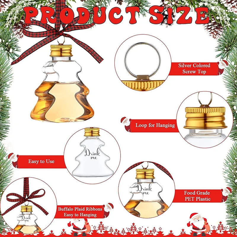 Wholesale 50ml Christmas Tree Decor plastic Beverage Bottle Ornaments Festive Decorations with Aluminum lid