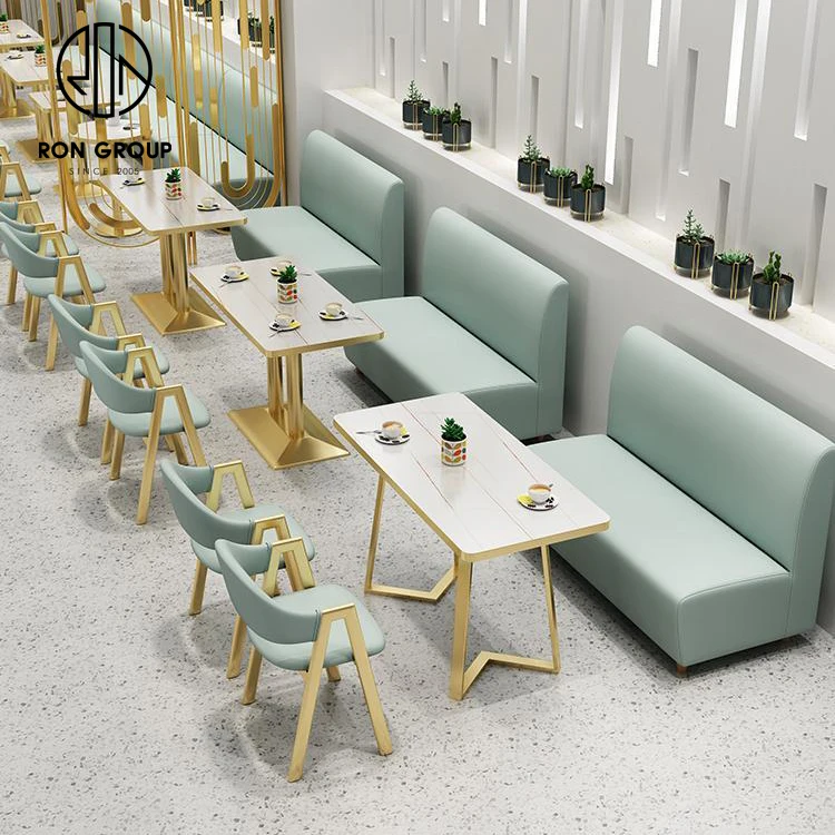 Coffee shop fast food square commercial marble cafe round leather restaurant sofa bench furniture booth seating table chair set