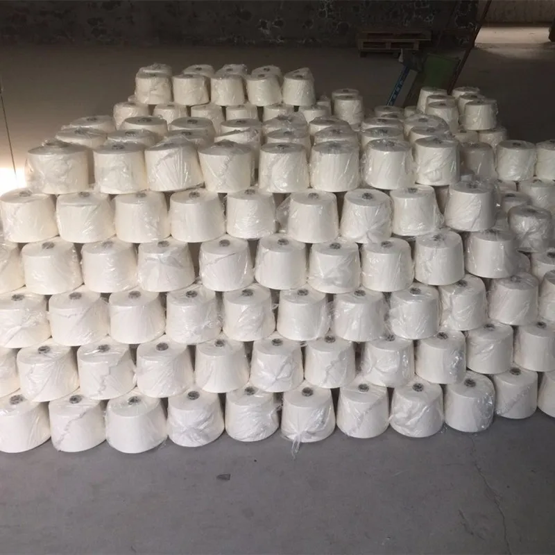 Low Price 50s/1 Raw White Recycled Polyester Spun Yarn for knitting and weaving