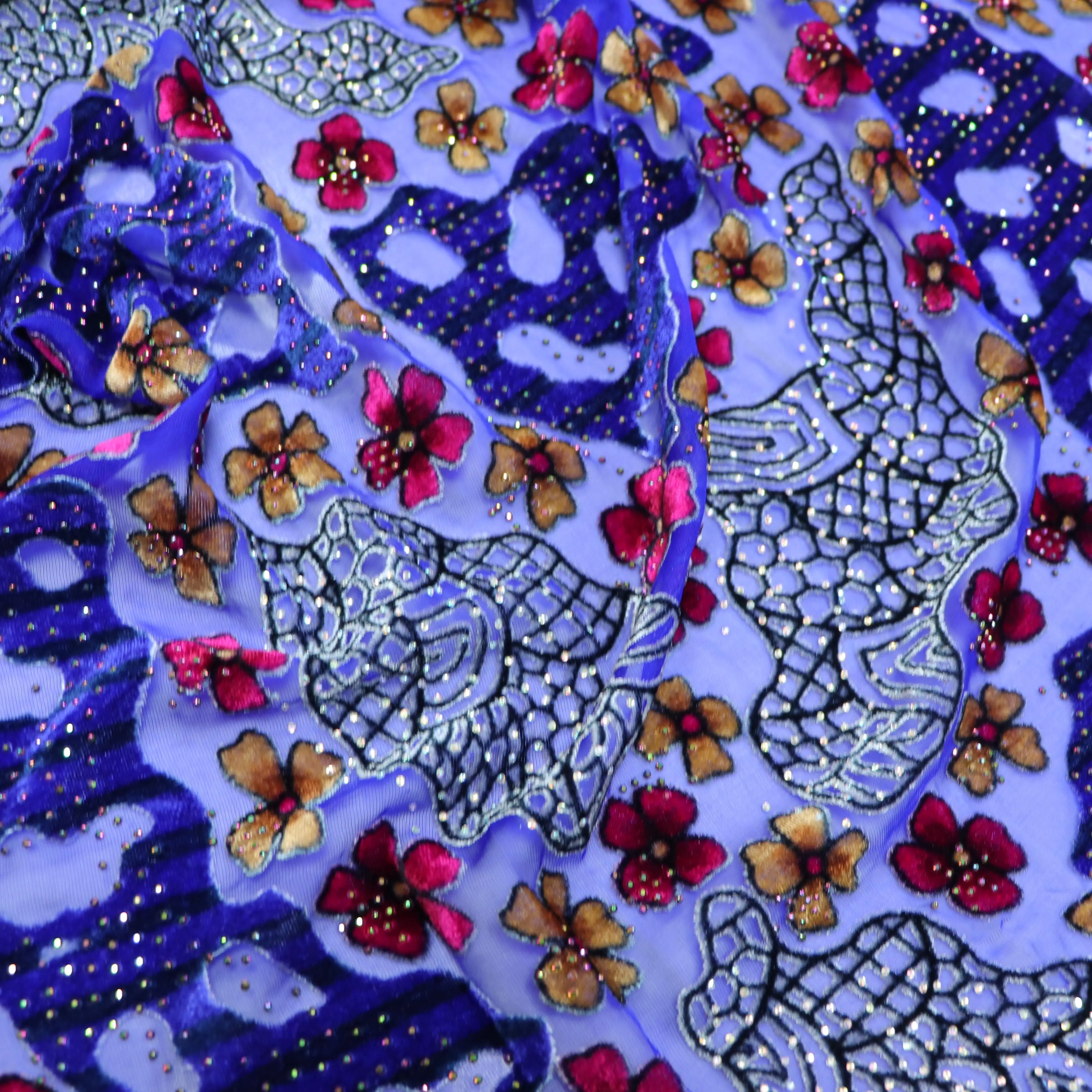 New Coming High Quality Diamond  Silk  Velvet Patch embroidery lace fabric for Luxury Lady Evening Clothes