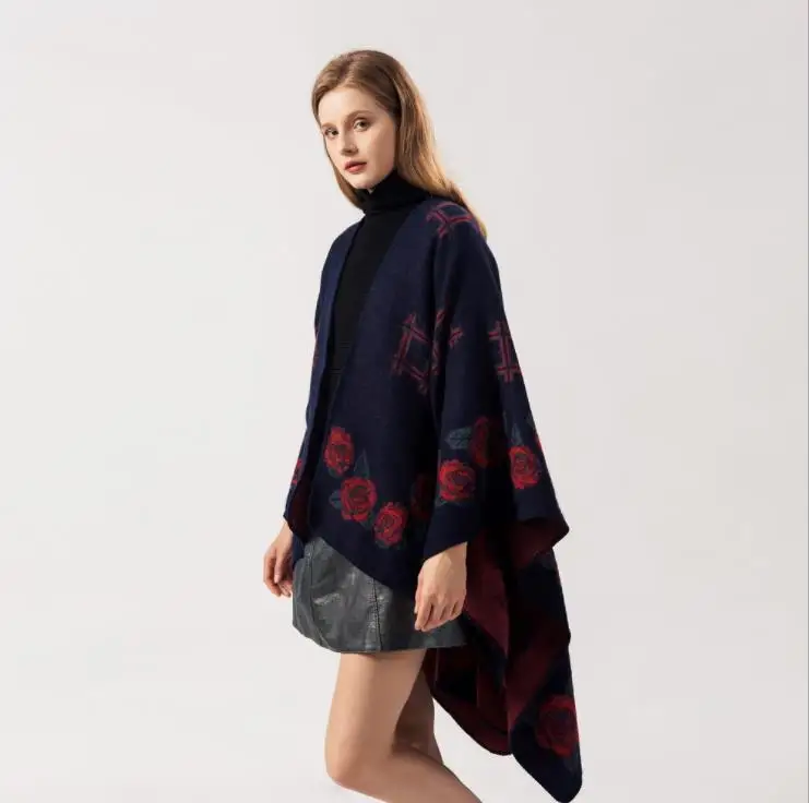 Леди мгновенный накидка для женщин Зимняя шаль Новый дизайн пончо вышивка шали пашмины