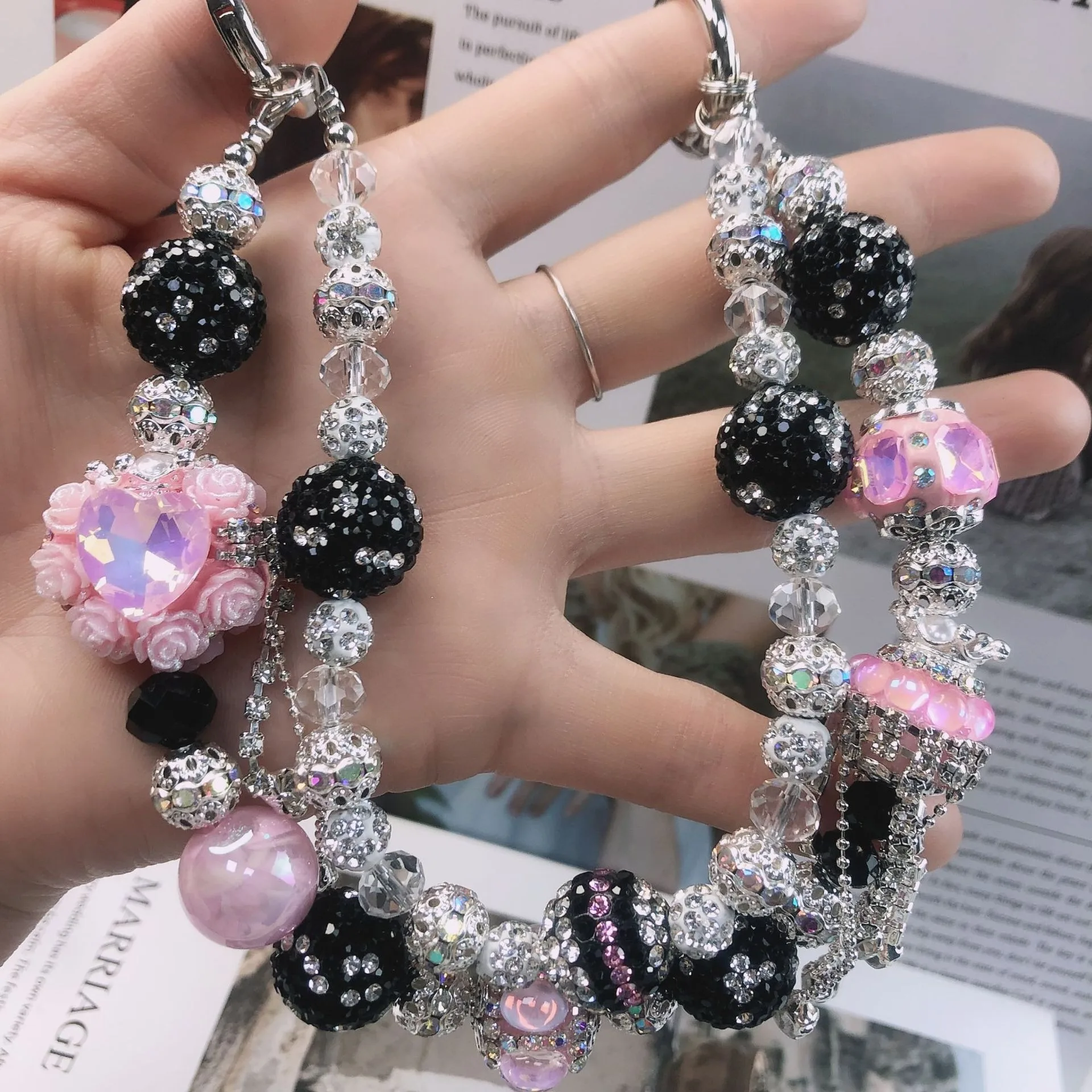 Luxury Square Beaded Strap Cell Phones DIY Hanging Mobile Lanyard Custom Fabric Crystal Chain Promotional Business Gifts