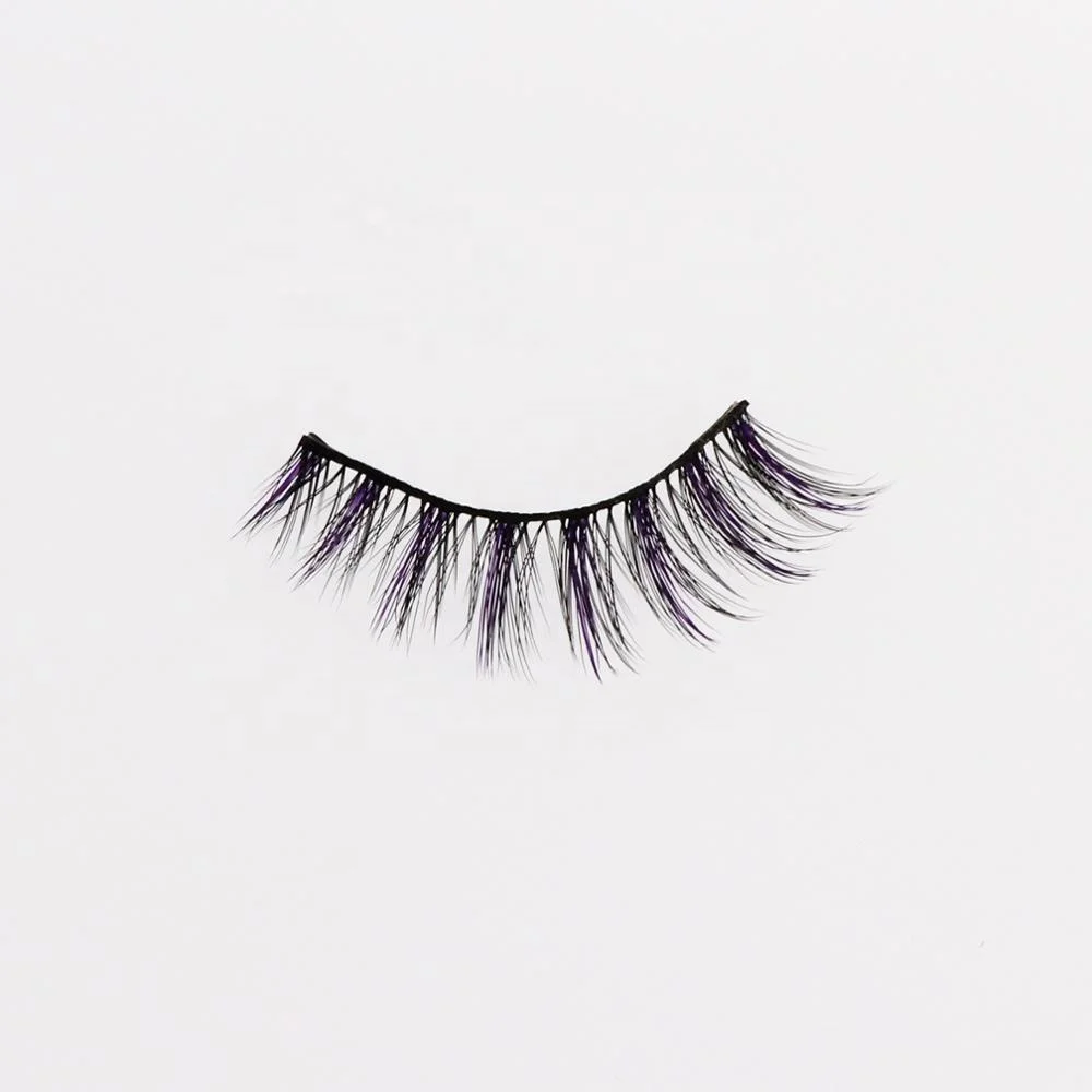 
New Styles Wholesale False Eyelash Own Brand Wispy Faux Mink Eyelashes Lash Vendor Purple Color Eyelash Personalized 