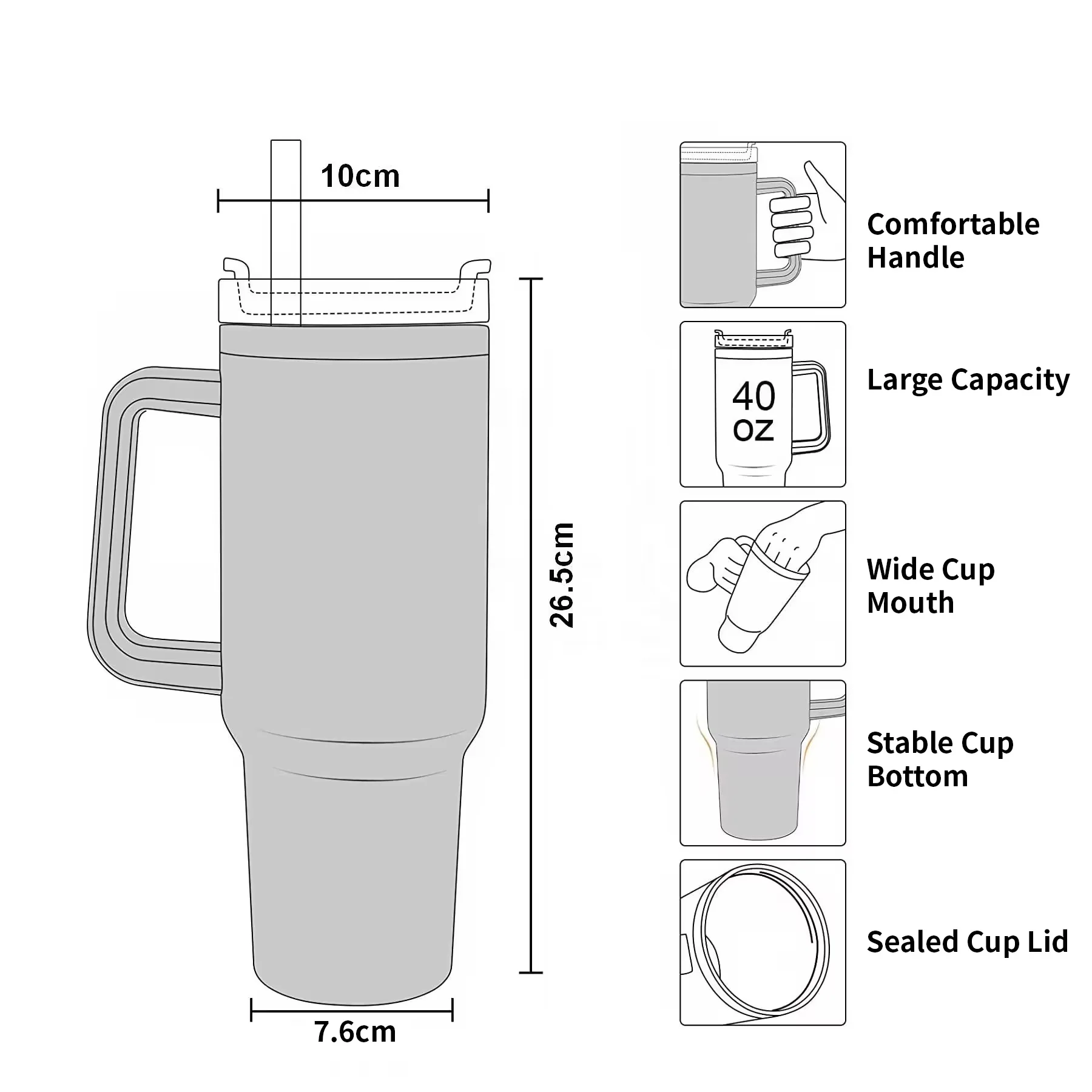 Custom logo Double Wall Insulated Stainless Steel 40 oz Tumbler 1200ml Car Cup With Handle Tumbler Drink Cup 40oz With Handle
