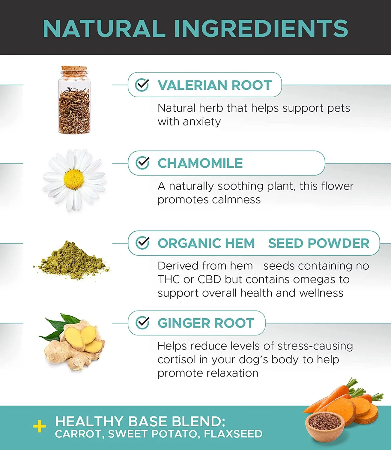 Hanyun Hem Calming Chews for Dogs All Natural Soothing Snacks with Hem Valerian Root Stress & Dog Anxiety Relief