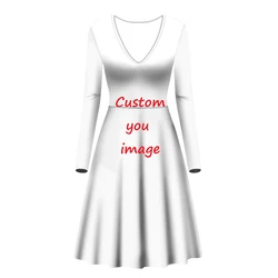 Elegant Casual Long Sleeve V-neck Dress Polynesian Tattoo Totem Hibiscus Print Leave Print Custom Holiday Dresses For Women