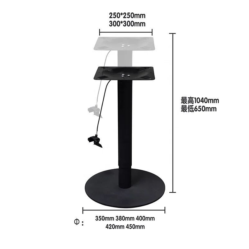 Painted frosted black lifting column, adjustable 650-1040mm, with square tray, used for desk and coffee table