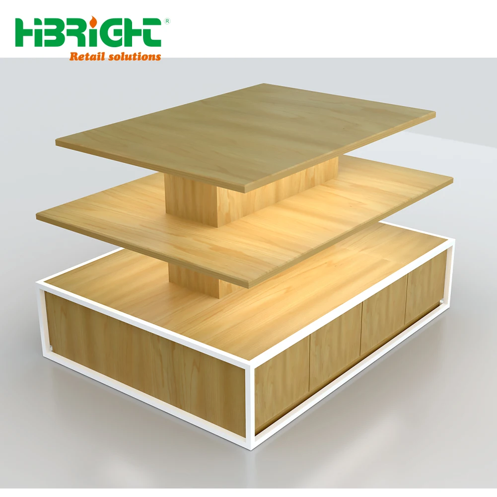 supermarket boutique store  Antique Pedestal Stand 3 Tier Merchandising wooden Display Table