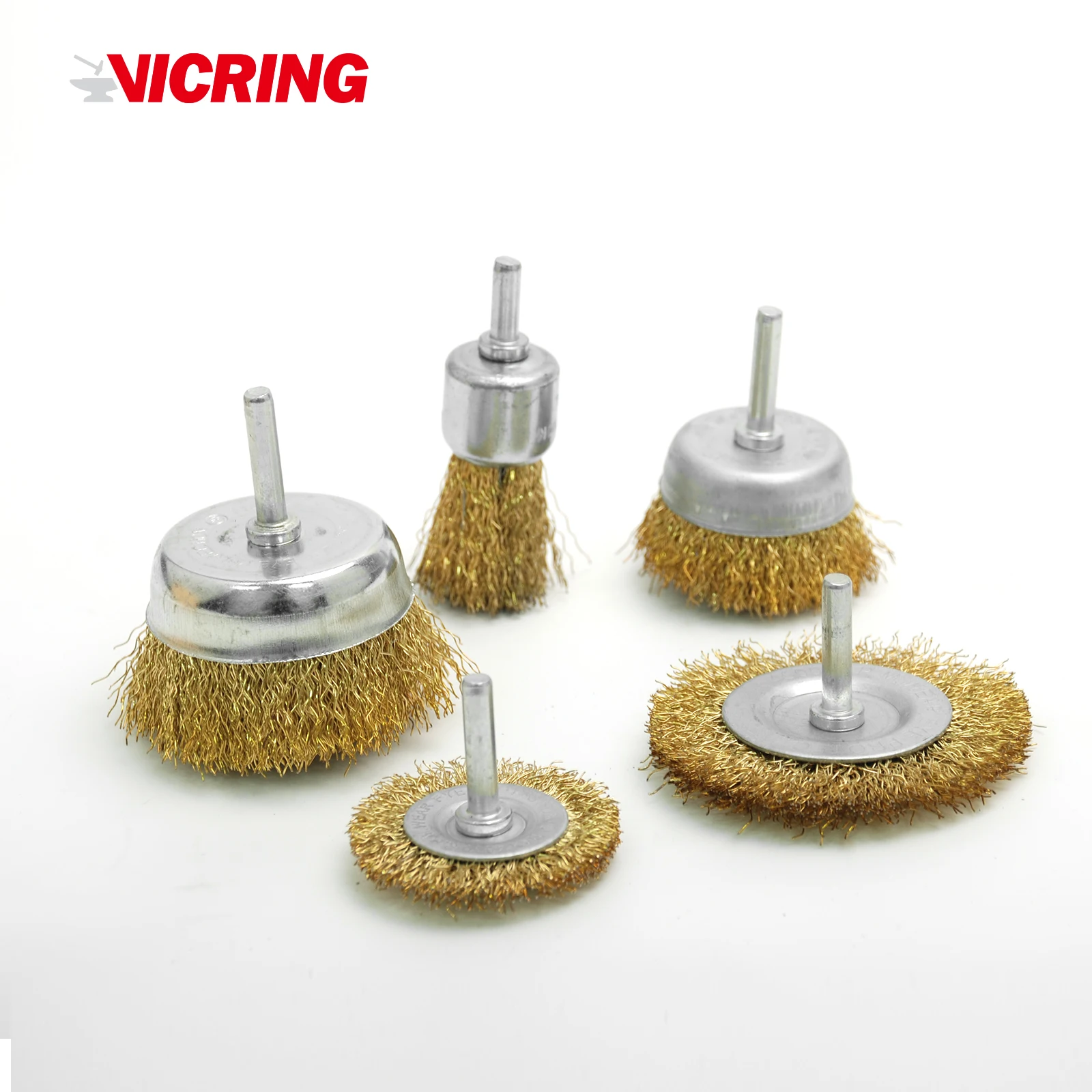 VICRING Steel Wire Wheel Brush Grinding Wear-resistant Rust Polishing Wheel Brush Tool Set 5pc Wire Brush Wheel Set with Shank