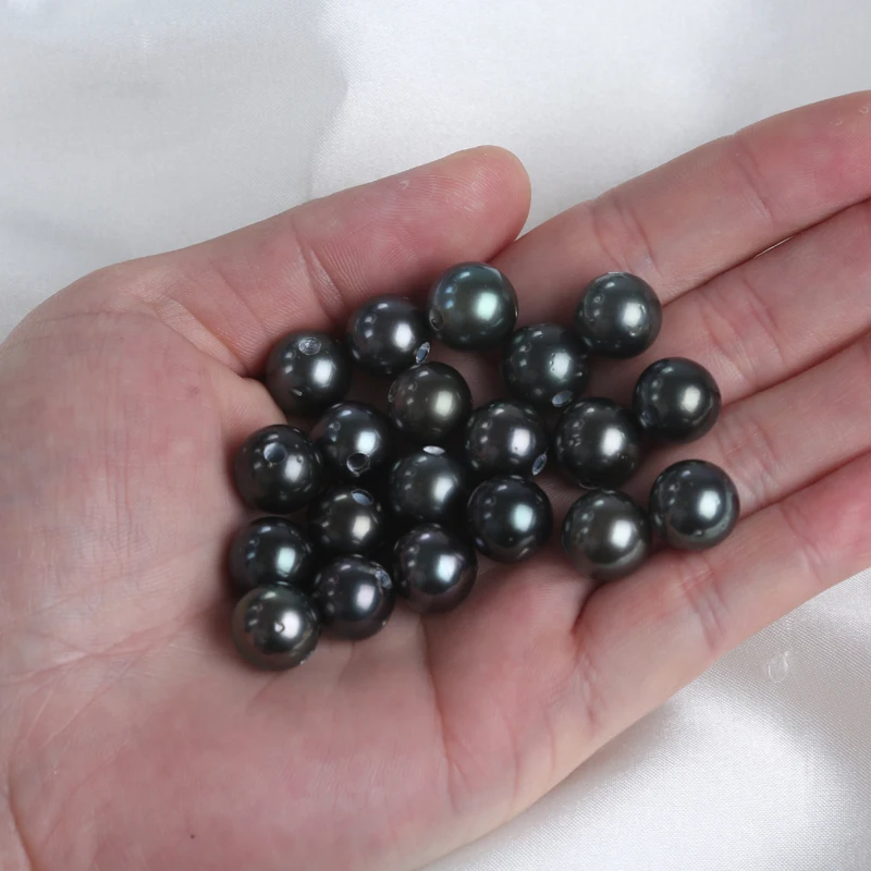2.5mm Hole Size 11-12mm A Natural Black Real Seawater Saltwater Loose Round Tahitian Pearl Beads