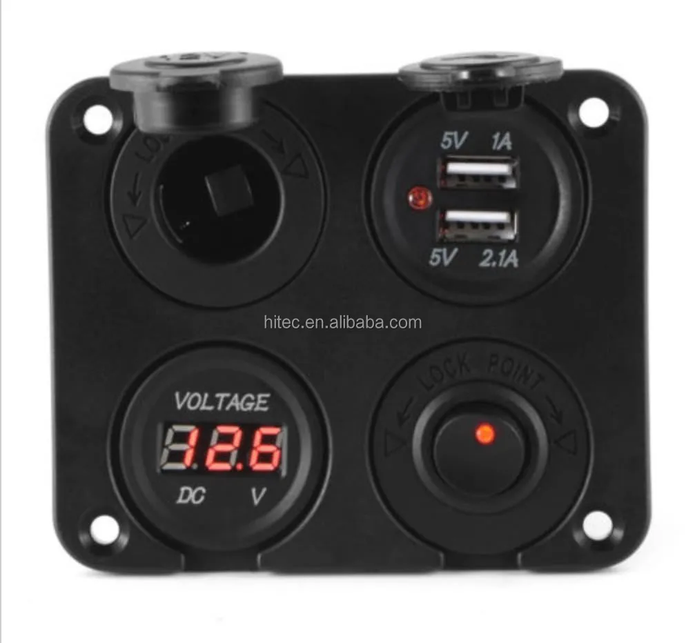 Yacht four hole panel car charger car motorcycle dual USB voltmeter cigarette lighter small switch four in one