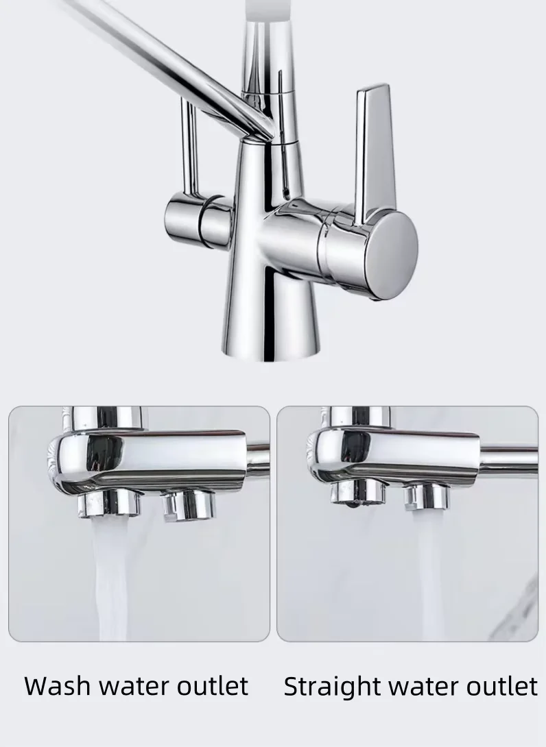 Black Economic Flexible Brass Hot and Cold Water Kitchen Faucet Dual Handle Purification Russia Pull Out Kitchen Tap