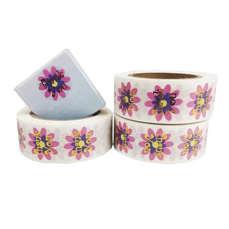 1inch 500pcs/Roll Round Floral Thank You Stickers Black wedding Gifts Evenlop Sealing Packaging Labels Sticker Roll