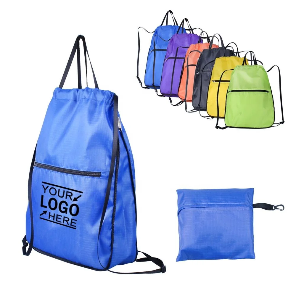 Рекламная фабрика, прямая оптовая продажа, индивидуальный Складной Водонепроницаемый рюкзак из полиэстера на шнурке, сумка-тоут для покупок