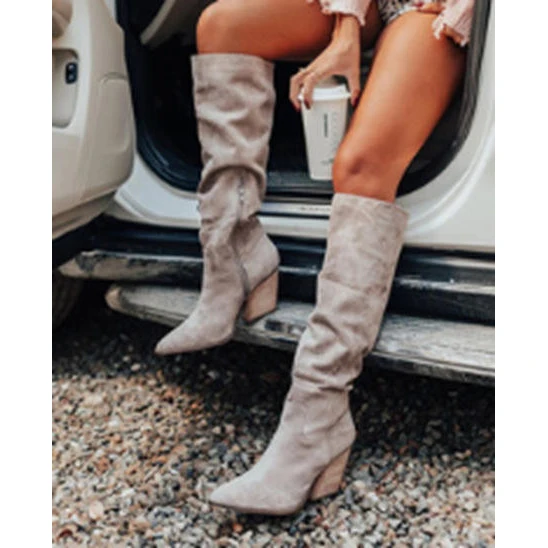 BUSY GIRL HC1022 Custom suede western wedge botas women long boots for ladies pointed cowboy boots women cowgirl knee high boots