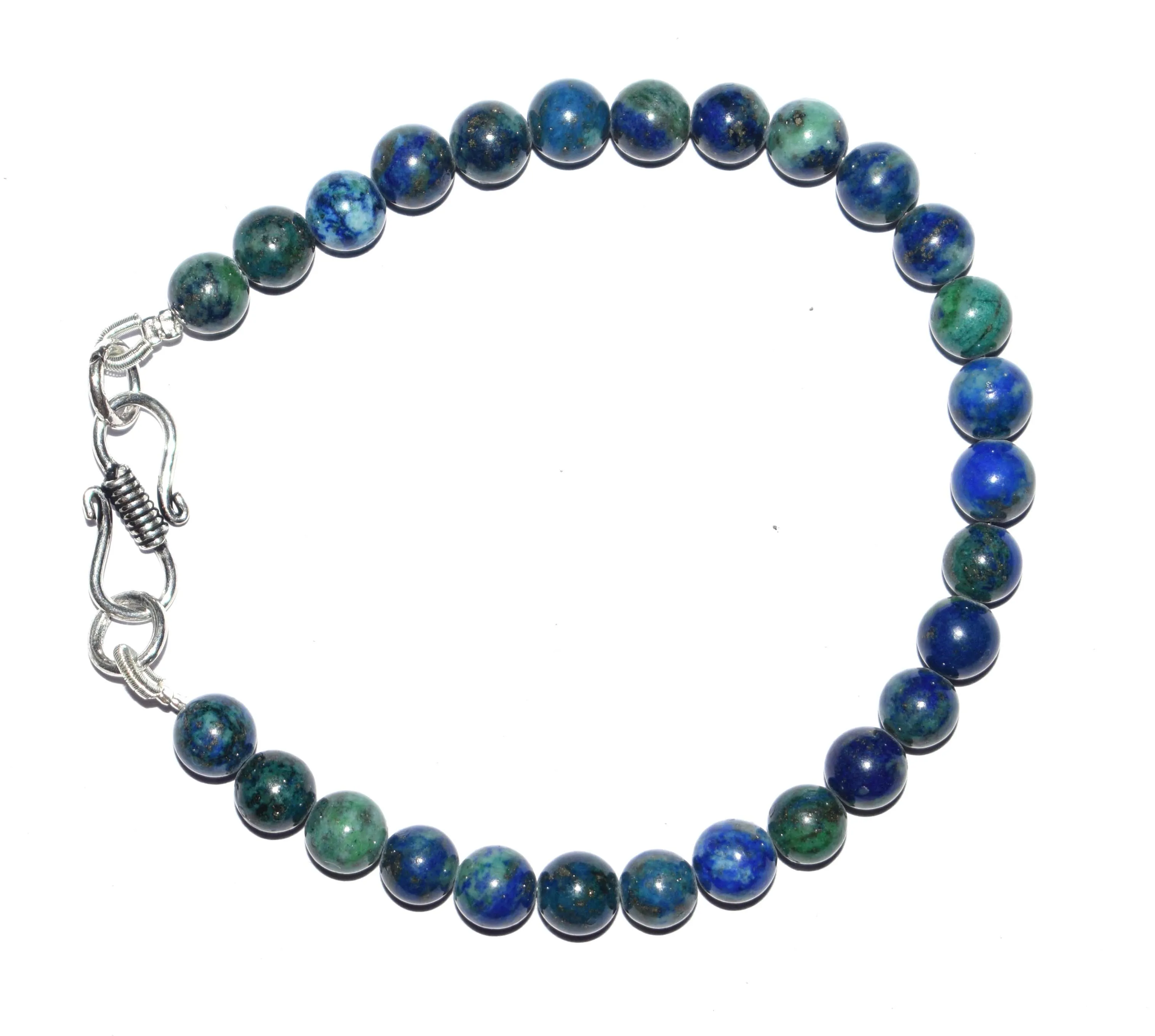 Индивидуальный дизайн 925 стерлингового серебра 9 дюймов браслет натуральный Синий Азурит драгоценный камень уникальный 6 мм бусины стильный высококачественный подарок