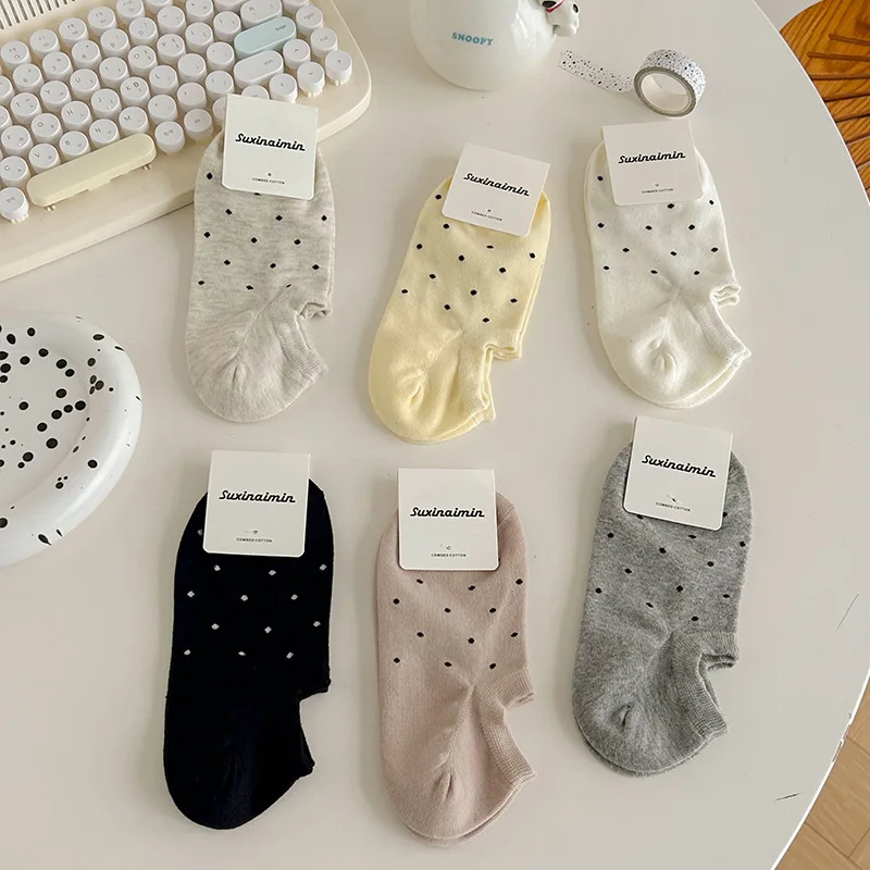 aohan spring summer shallow mouth female solid color not drop with socks polka dot boat soc