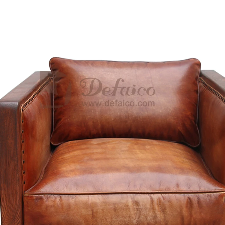 Retro Lounge Cube Single Club Armchair Brown Grain Leather Chair Living Room