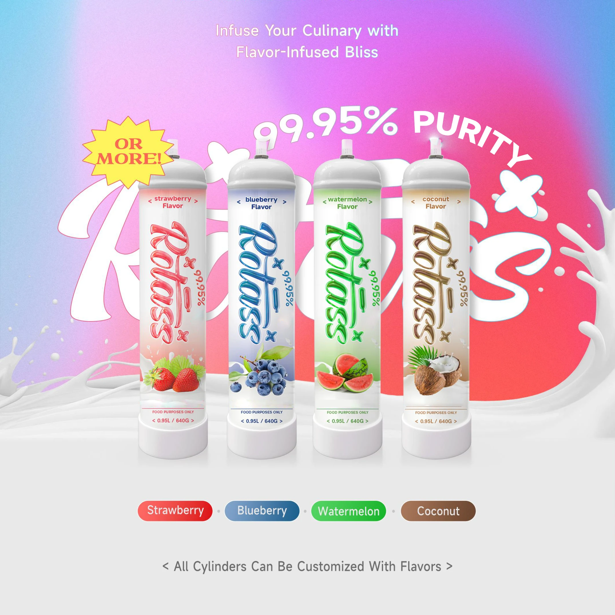 Rotass Flavored 640g whip cream bottle 0.95L wholesale cream chargers with OEM service