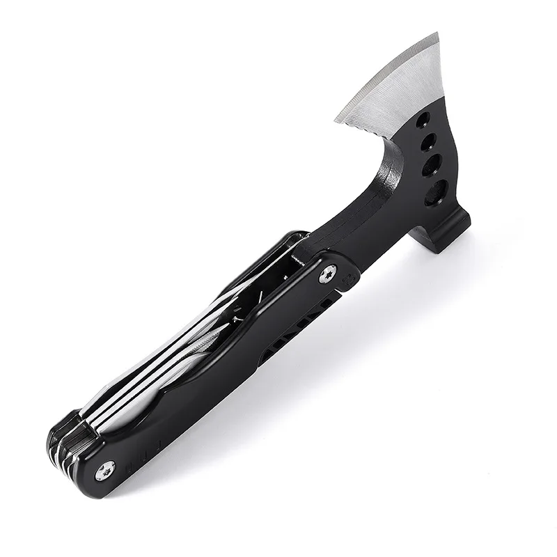 10 In 1 Stainless Steel Multi-function Tool Outdoor Axe Hammer with portable folding knife and Wrench  For Camping Emergency