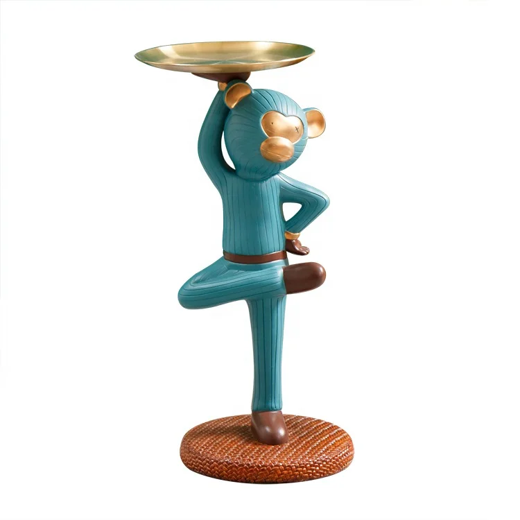 Resin animal abstract dancing monkey statue/figure home indoor/outdoor ornaments with plate