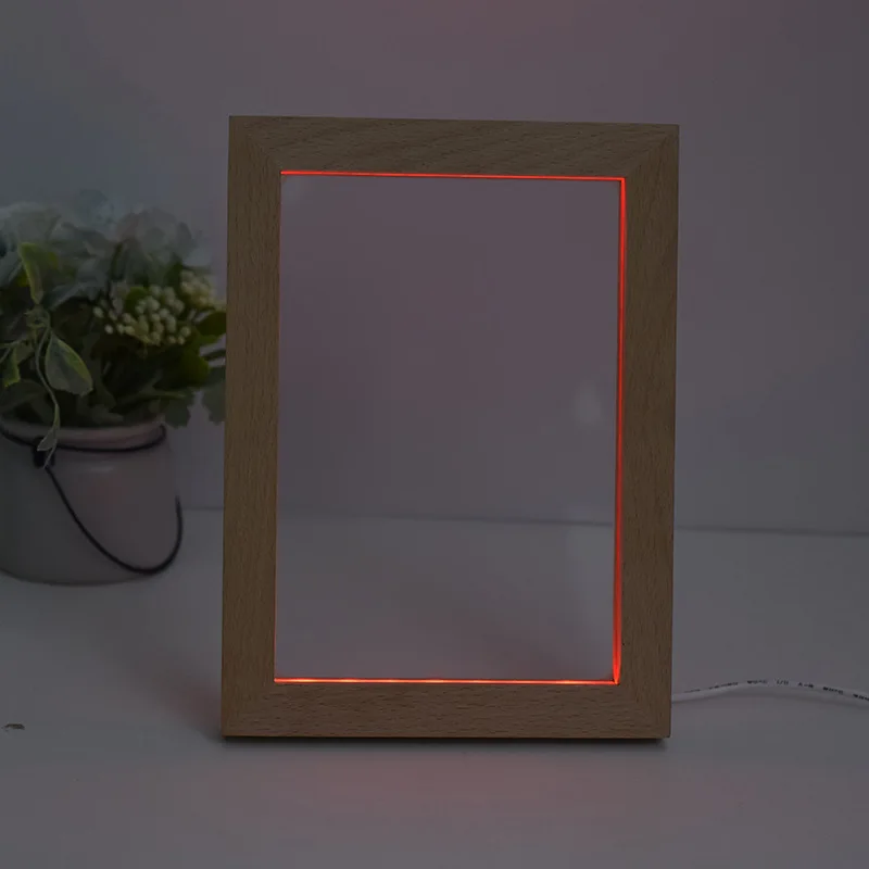 Оптовая продажа на заказ Сделай Сам домашний декор деревянная фоторамка с 3D-эффектом декоративный дисплей акриловая светодиодная Ночная лампа для детей