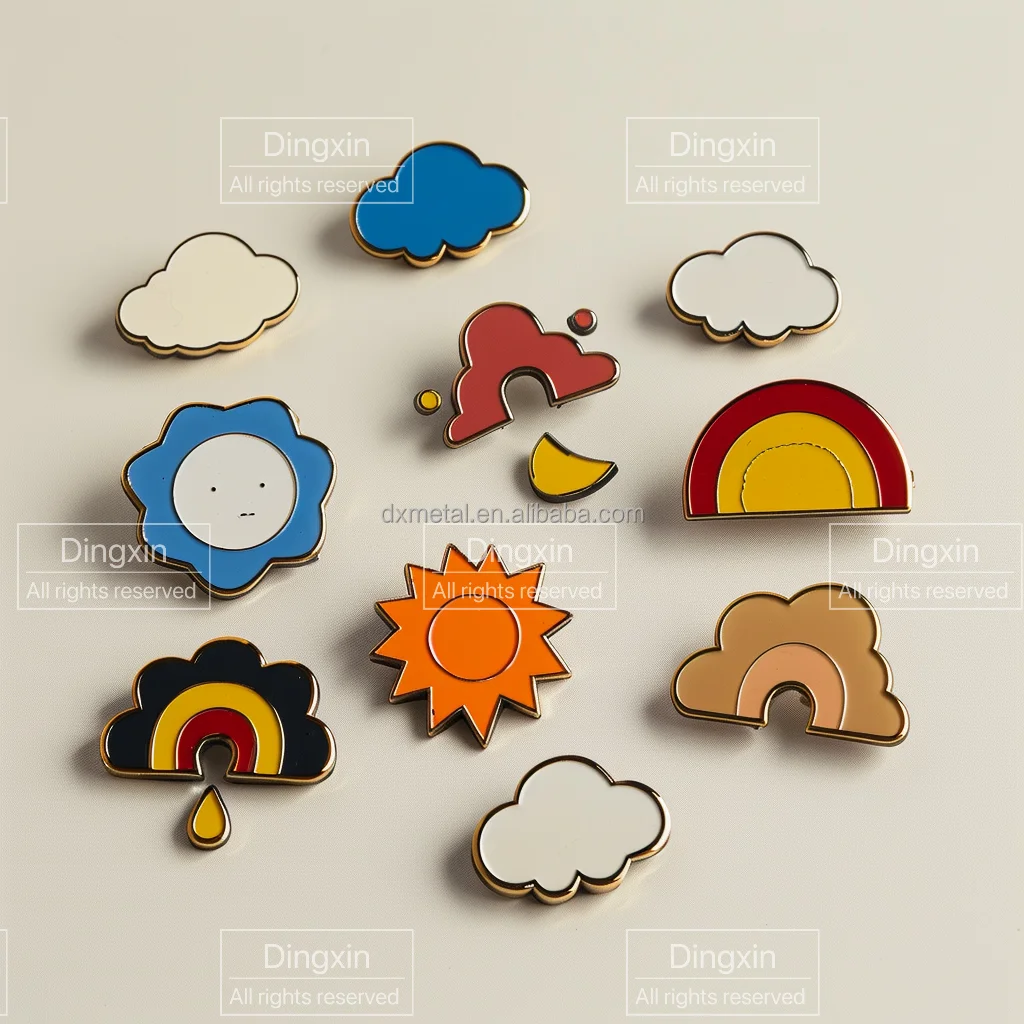 Cloudy Sun Rainbow Brooch Custom Weather Theme Badge Metal Pins For Collar Decoration Holiday Gift Theme Event