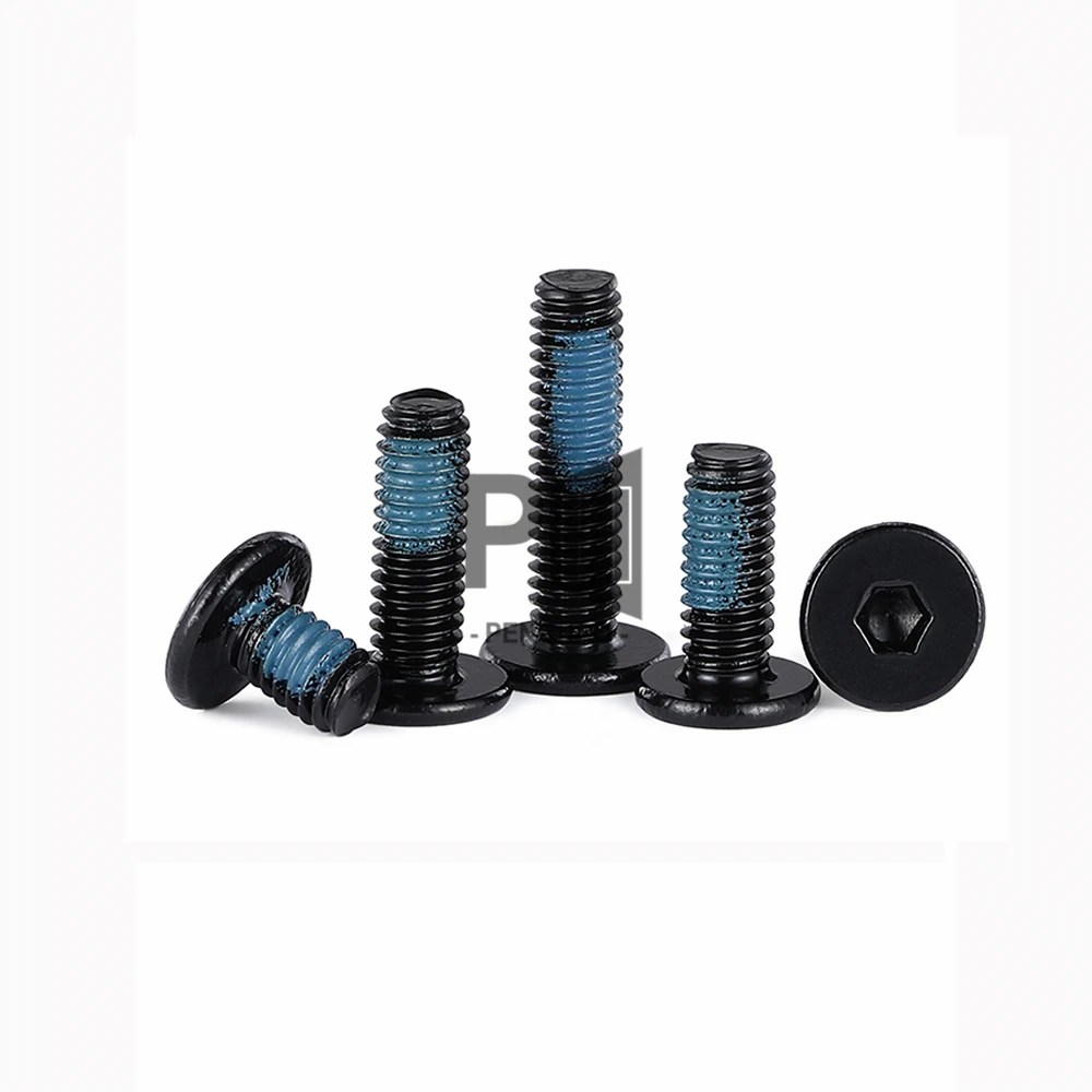 Black 304 Stainless Steel M2-M6 Thin CM Flat Head Hex Socket Screws Thread Locking Nylon Patch Anti-Drop Anti-Loose Screws